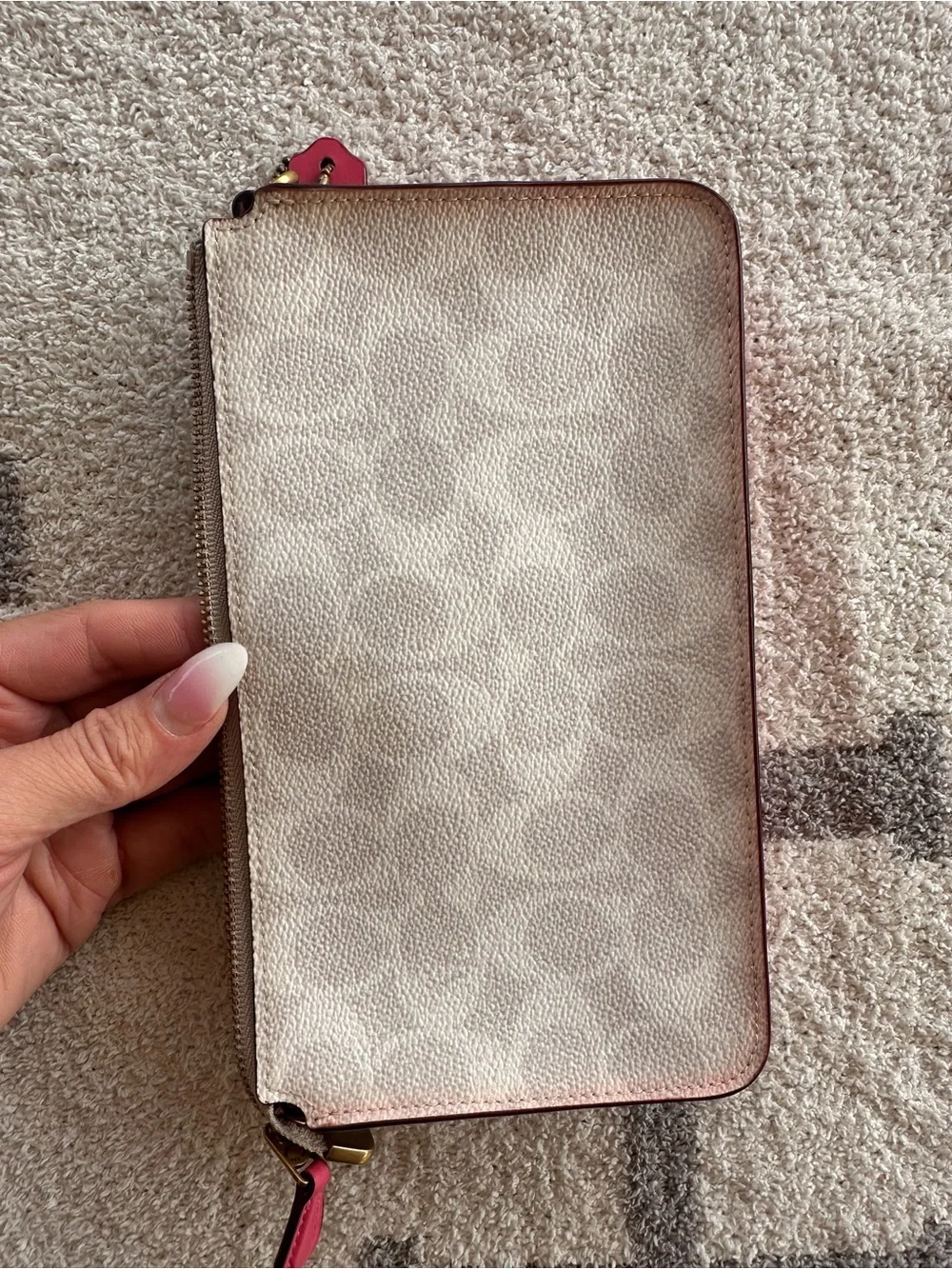 Coach Cream Canvas Wallet with Pink Trim